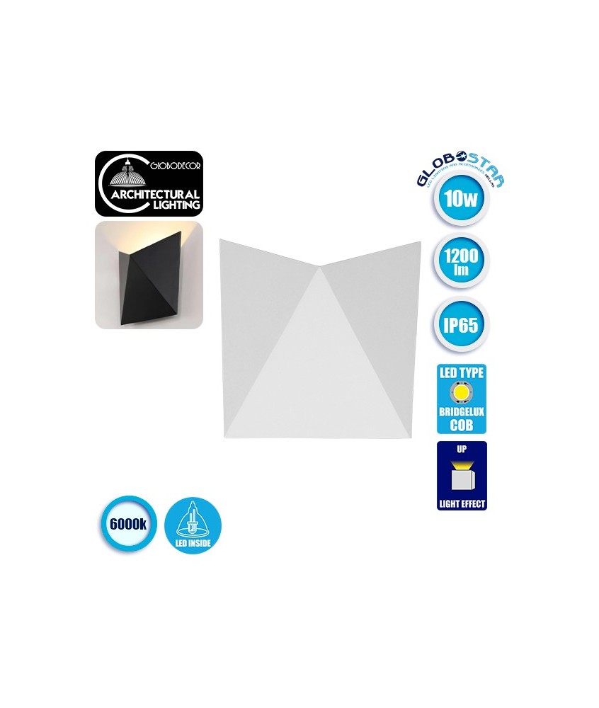 GLOBOSTAR® STEALTH 96503 Μοντέρνο Φωτιστικό Τοίχου - Απλίκα LED 10W 1200lm 60° AC 220-240V Αδιάβροχο IP65 Ψυχρό Λευκό 6000K - Bridgelux COB Chip & TÜV SÜD Driver - Λευκό Ματ - Μ17 x Π7.5 x Υ17cm - 5 Χρόνια Εγγύηση